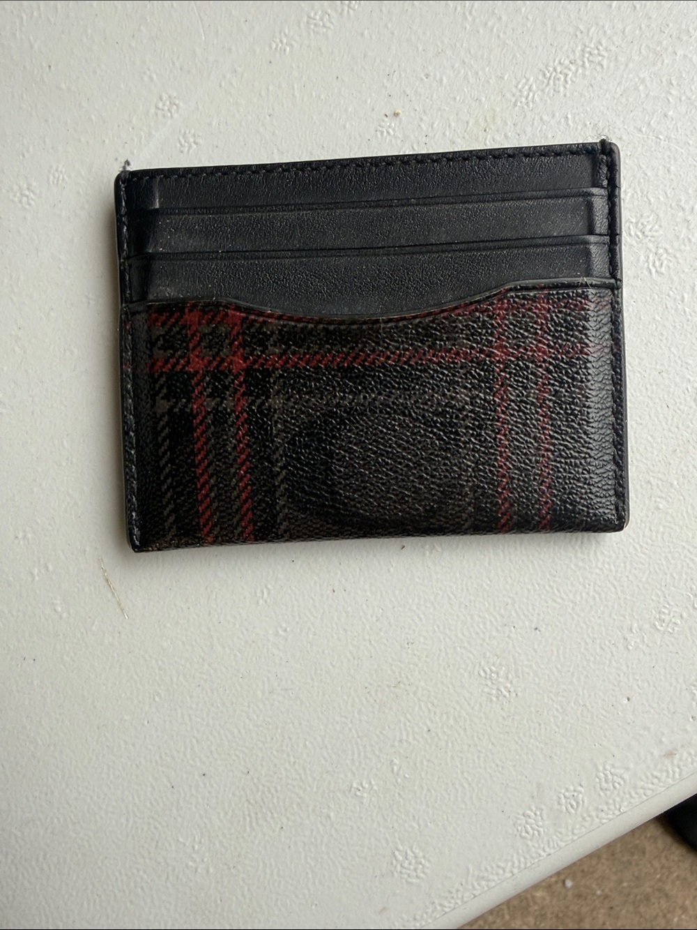Coach Black and Red Plaid Men's Leather Card Holder